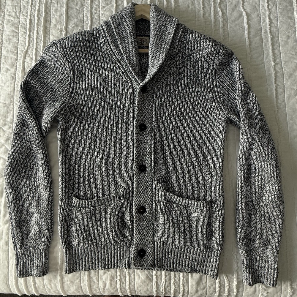 Faherty Men M Shawl Collar Cardigan Sweater Cotton Cashmere Grey Preppy